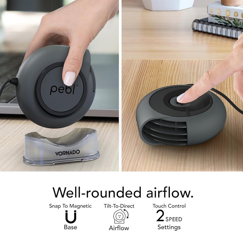 Vornado مروحة مكتب محمولة PEBL، مروحة USB، قاعدة مغناطيسية، تدفق هواء قابل للتعديل، تبريد شخصي، إعدادات سرعة 2، محول حائط متضمن، مثالية للاستخدام في المنزل أو المكتب أو السفر - Image 3